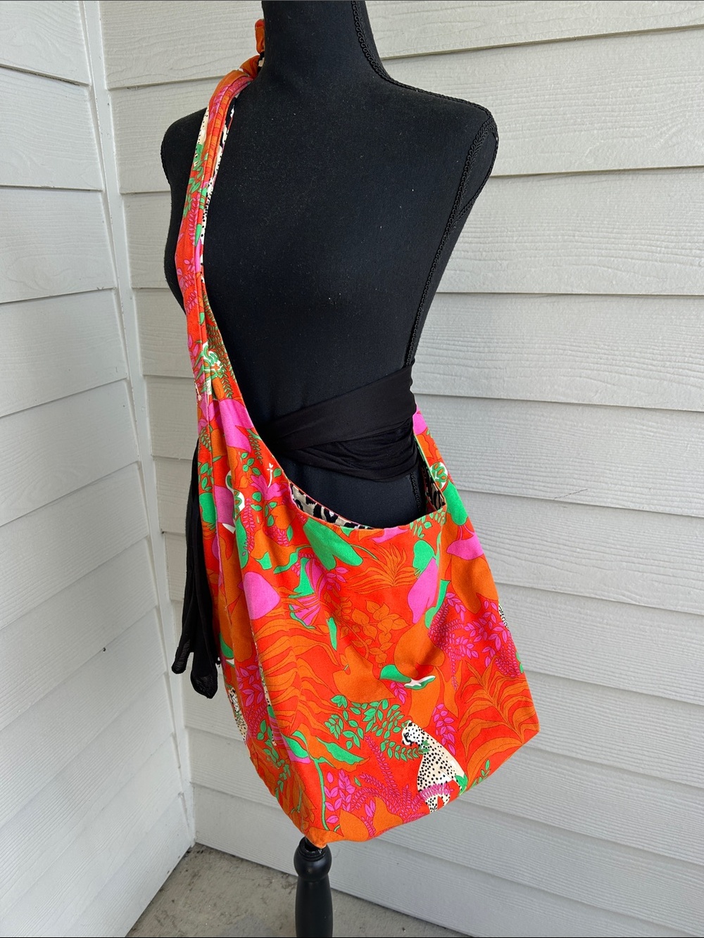 CABI Reversible Orange Floral Shoulder Sling Bag Botanical Jungle Print.